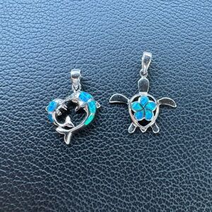 2 Sterling Silver Turtle and Dolphin Pendants